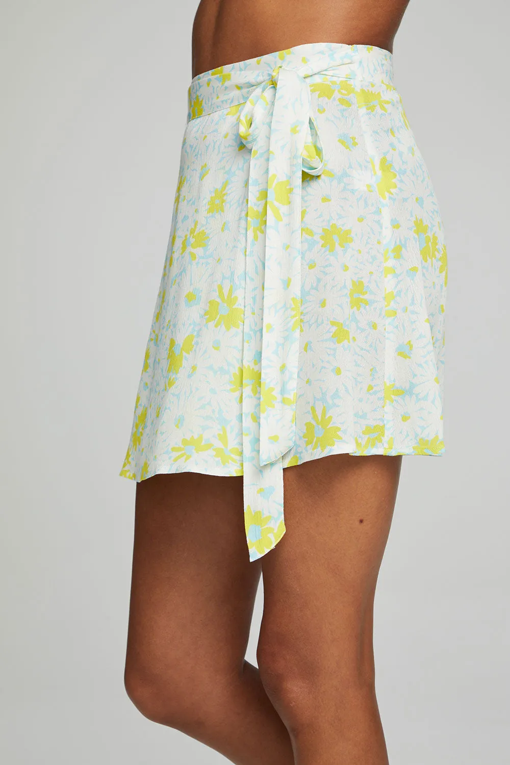 Fleet Wrap Mini Skirt - Baby Blue Daisy Floral