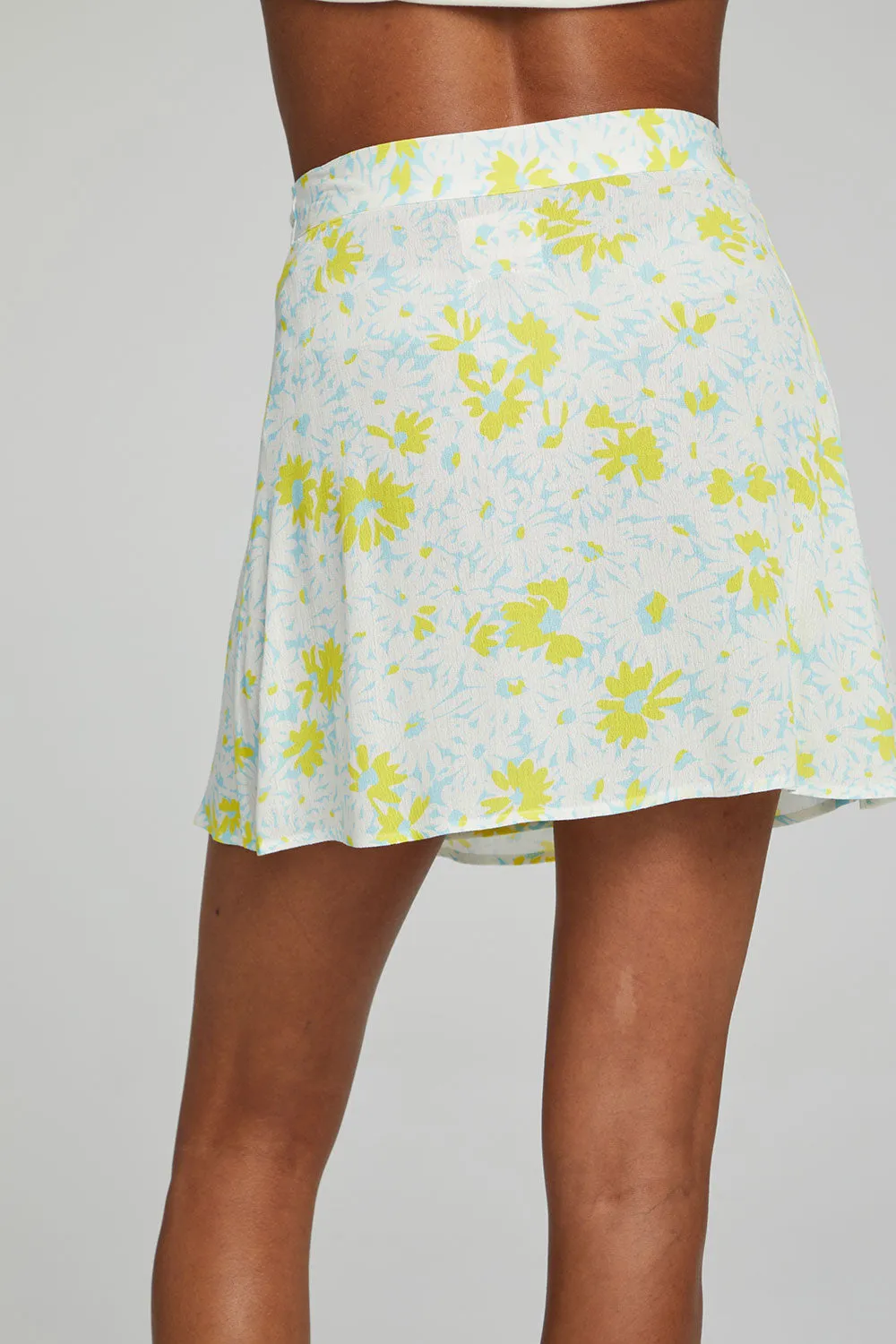 Fleet Wrap Mini Skirt - Baby Blue Daisy Floral