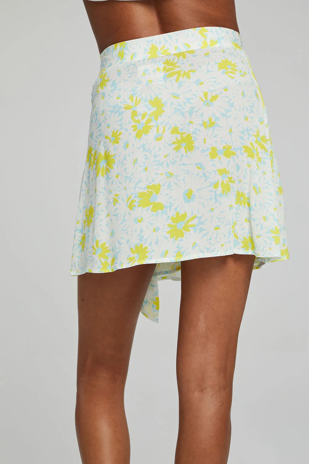 Fleet Wrap Mini Skirt - Baby Blue Daisy Floral