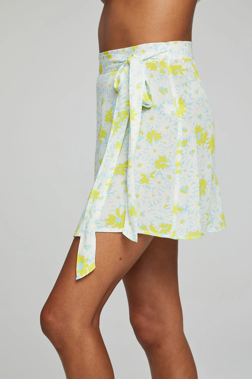 Fleet Wrap Mini Skirt - Baby Blue Daisy Floral