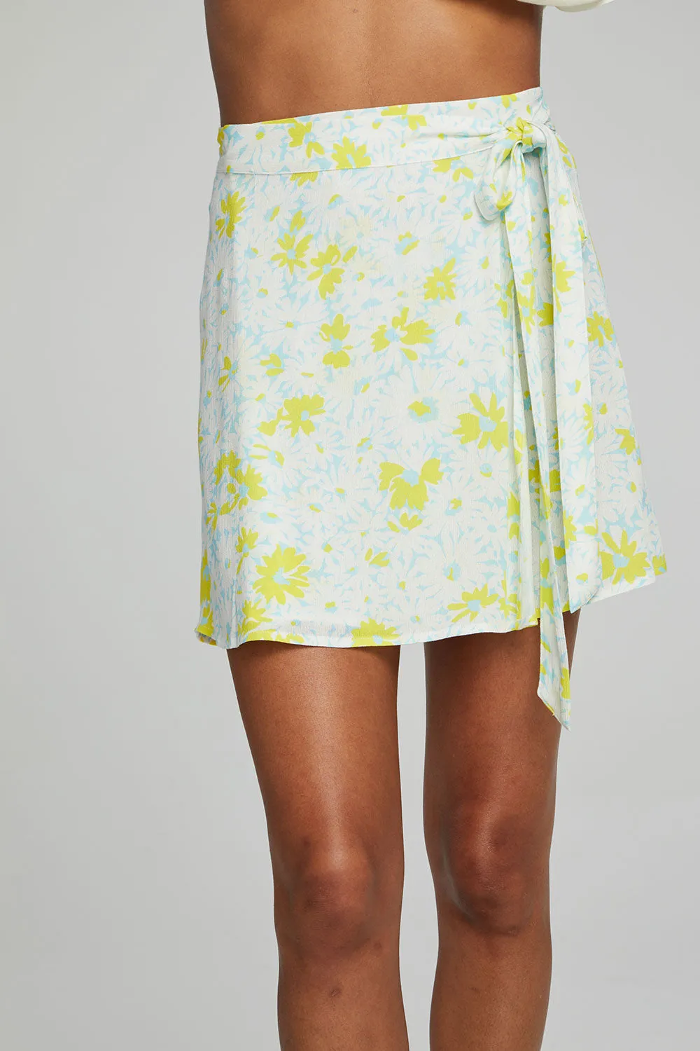 Fleet Wrap Mini Skirt - Baby Blue Daisy Floral