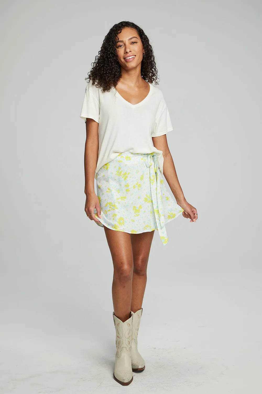 Fleet Wrap Mini Skirt - Baby Blue Daisy Floral