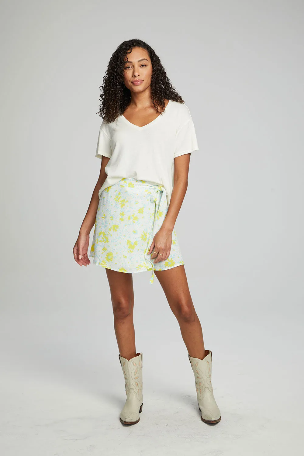 Fleet Wrap Mini Skirt - Baby Blue Daisy Floral