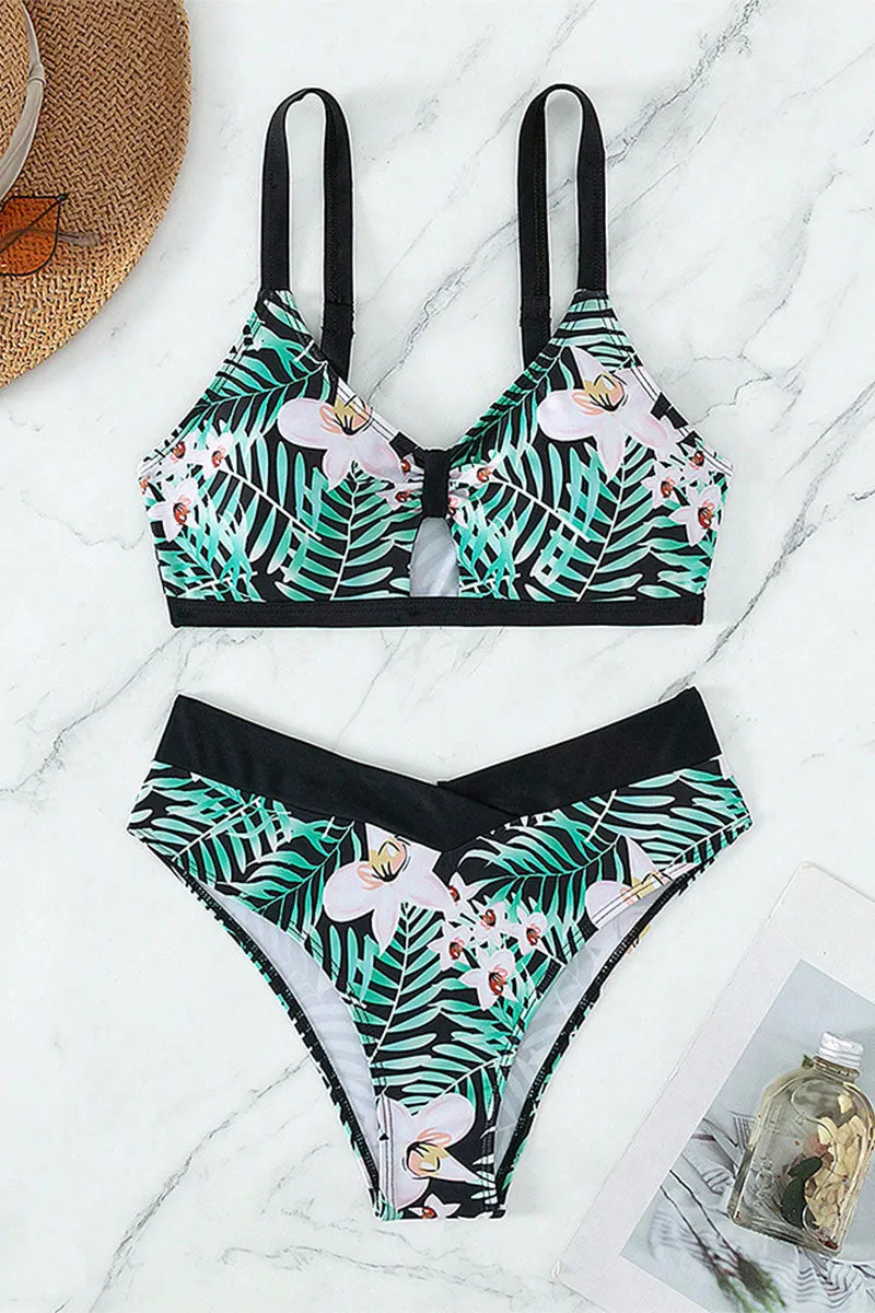 Floral Print Patchwork Stylish Irregular Bikini