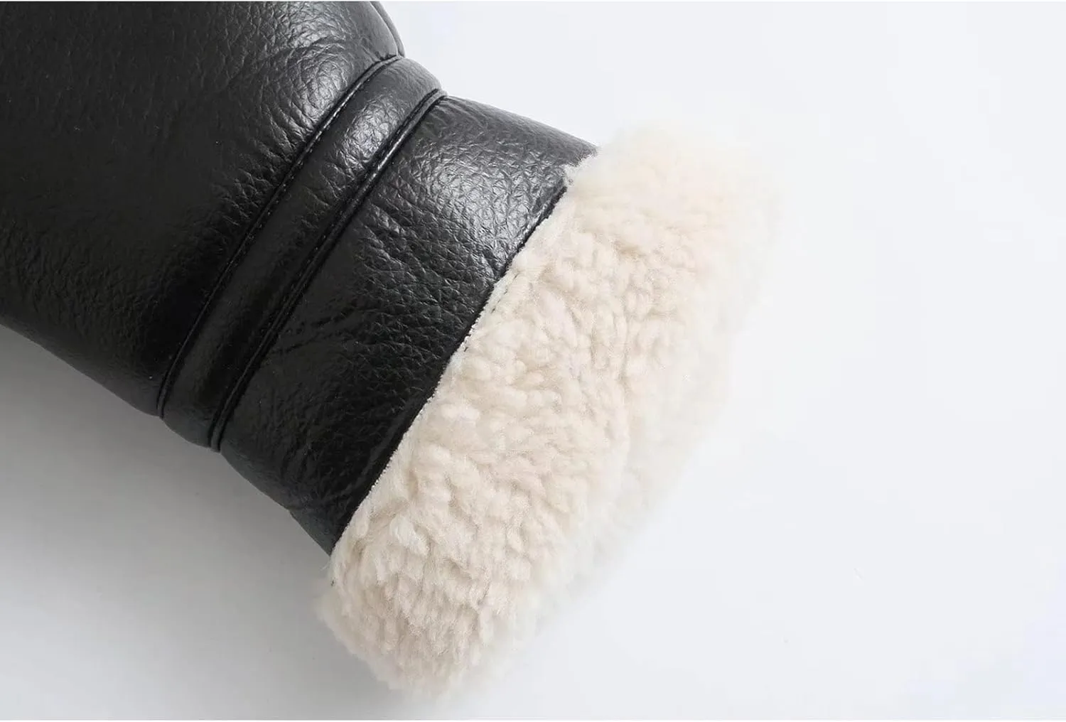 Flygo Women's Faux Leather Moto Jacket Oversized PU Fur Shearling Short Bomber Jacket