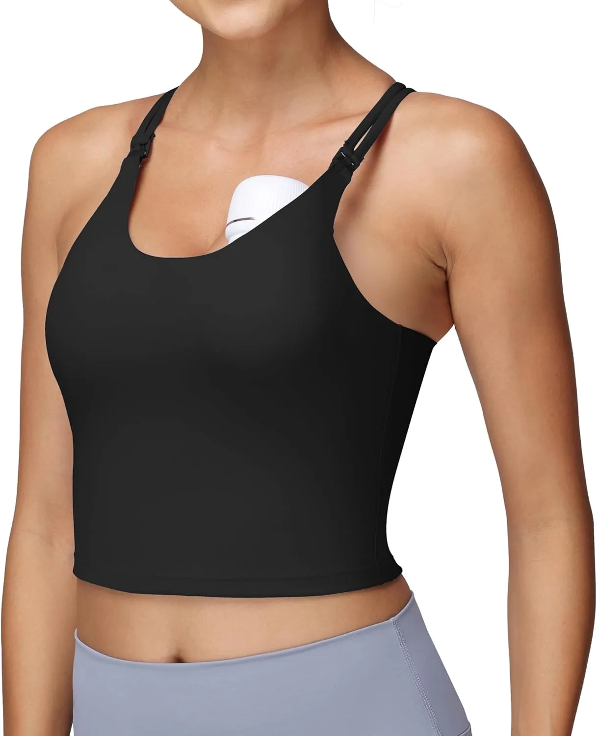 Foucome Nursing Tank Tops for Breastfeeding Longline Nursing Sports Bra Cross Back Workout Crop Top with Built in Bra