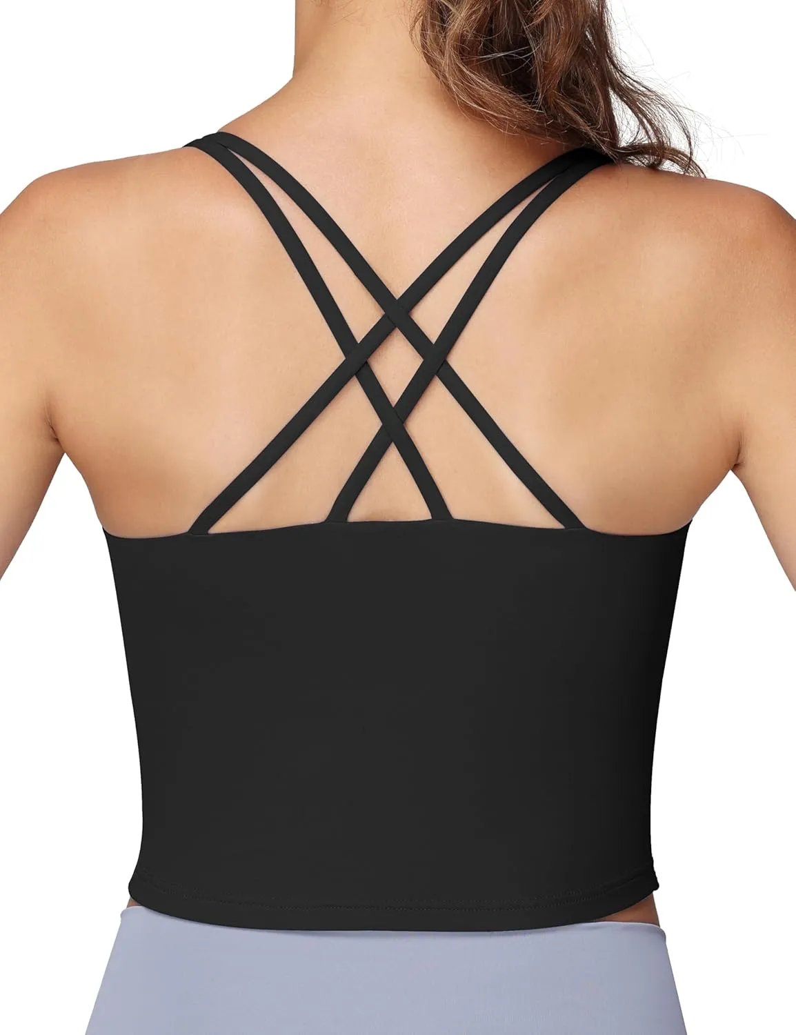 Foucome Nursing Tank Tops for Breastfeeding Longline Nursing Sports Bra Cross Back Workout Crop Top with Built in Bra
