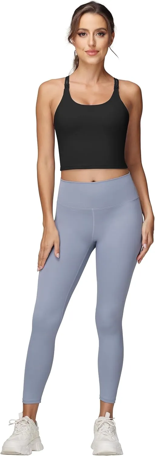 Foucome Nursing Tank Tops for Breastfeeding Longline Nursing Sports Bra Cross Back Workout Crop Top with Built in Bra