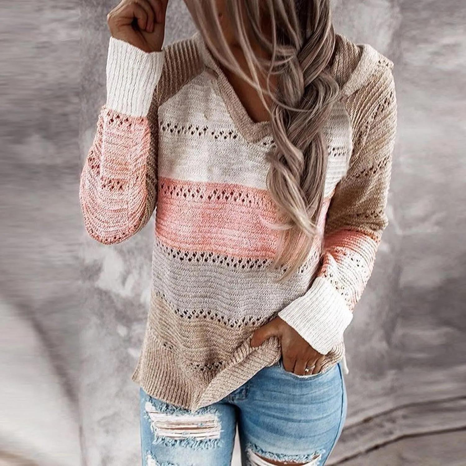 FQZWONG Spring Sweaters for Women 2025 Plus Size Long Sleeve Hoodies Casual Ladies Sweatshirts Fashion Knit Hooded Tops