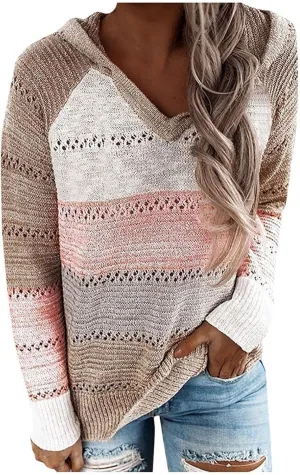 FQZWONG Spring Sweaters for Women 2025 Plus Size Long Sleeve Hoodies Casual Ladies Sweatshirts Fashion Knit Hooded Tops
