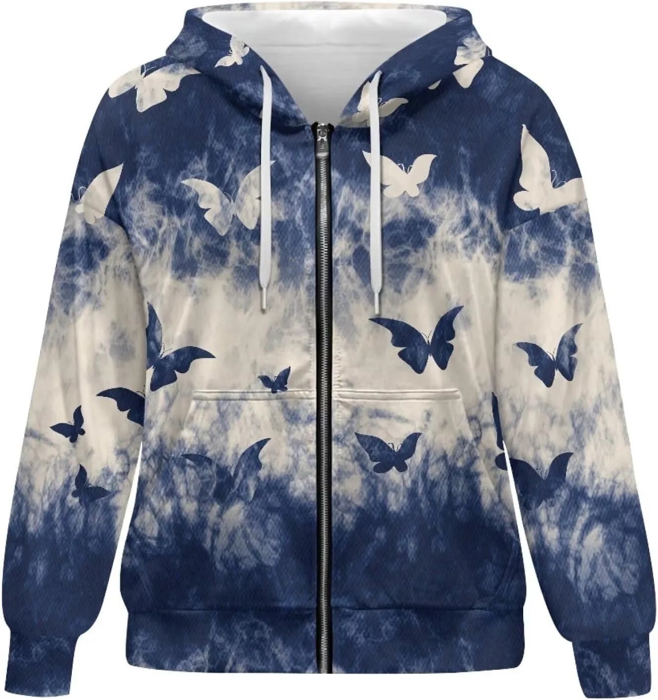 Full Zip Up Hoodies for Women Long Sleeve Track Jackets Loose Sweatshirt Drawstring Pullover Sweaters With Pockets