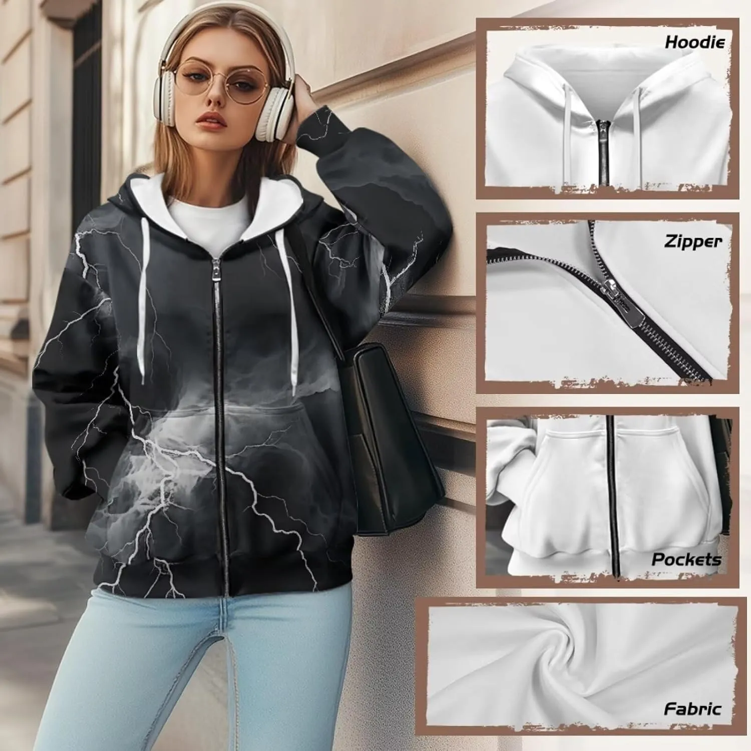 Full Zip Up Hoodies for Women Long Sleeve Track Jackets Loose Sweatshirt Drawstring Pullover Sweaters With Pockets
