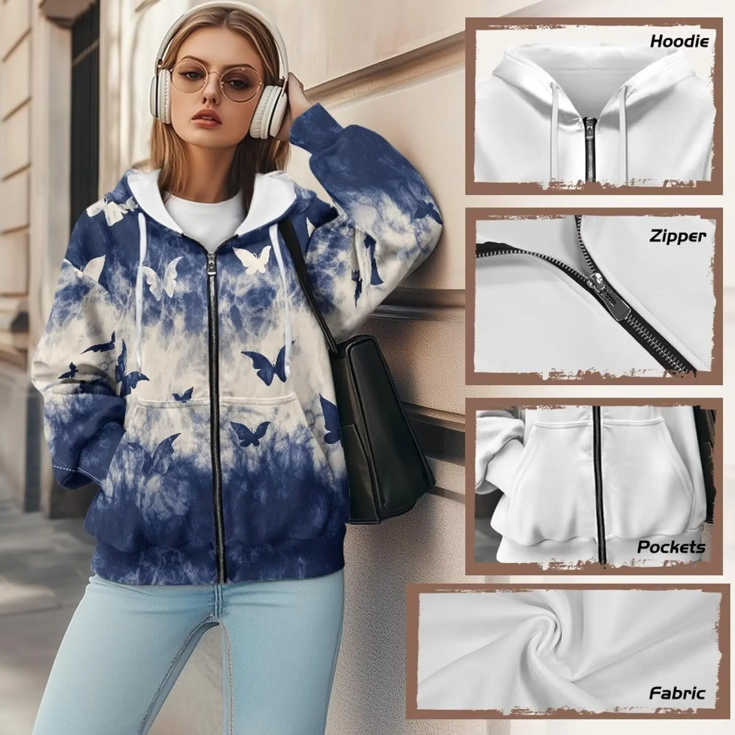 Full Zip Up Hoodies for Women Long Sleeve Track Jackets Loose Sweatshirt Drawstring Pullover Sweaters With Pockets