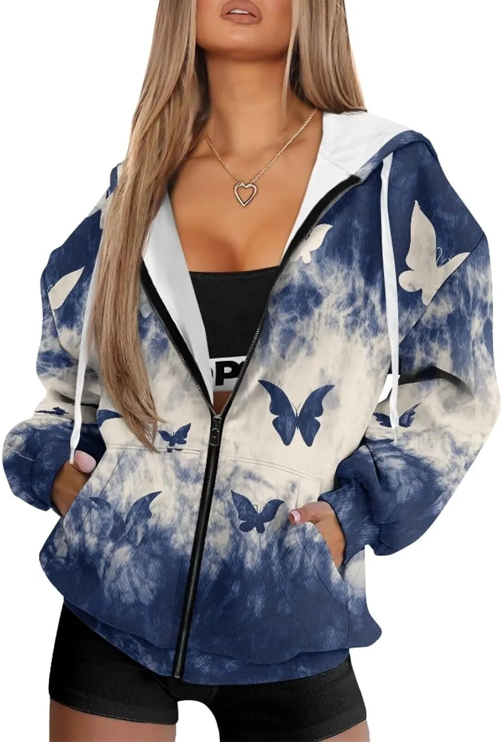 Full Zip Up Hoodies for Women Long Sleeve Track Jackets Loose Sweatshirt Drawstring Pullover Sweaters With Pockets