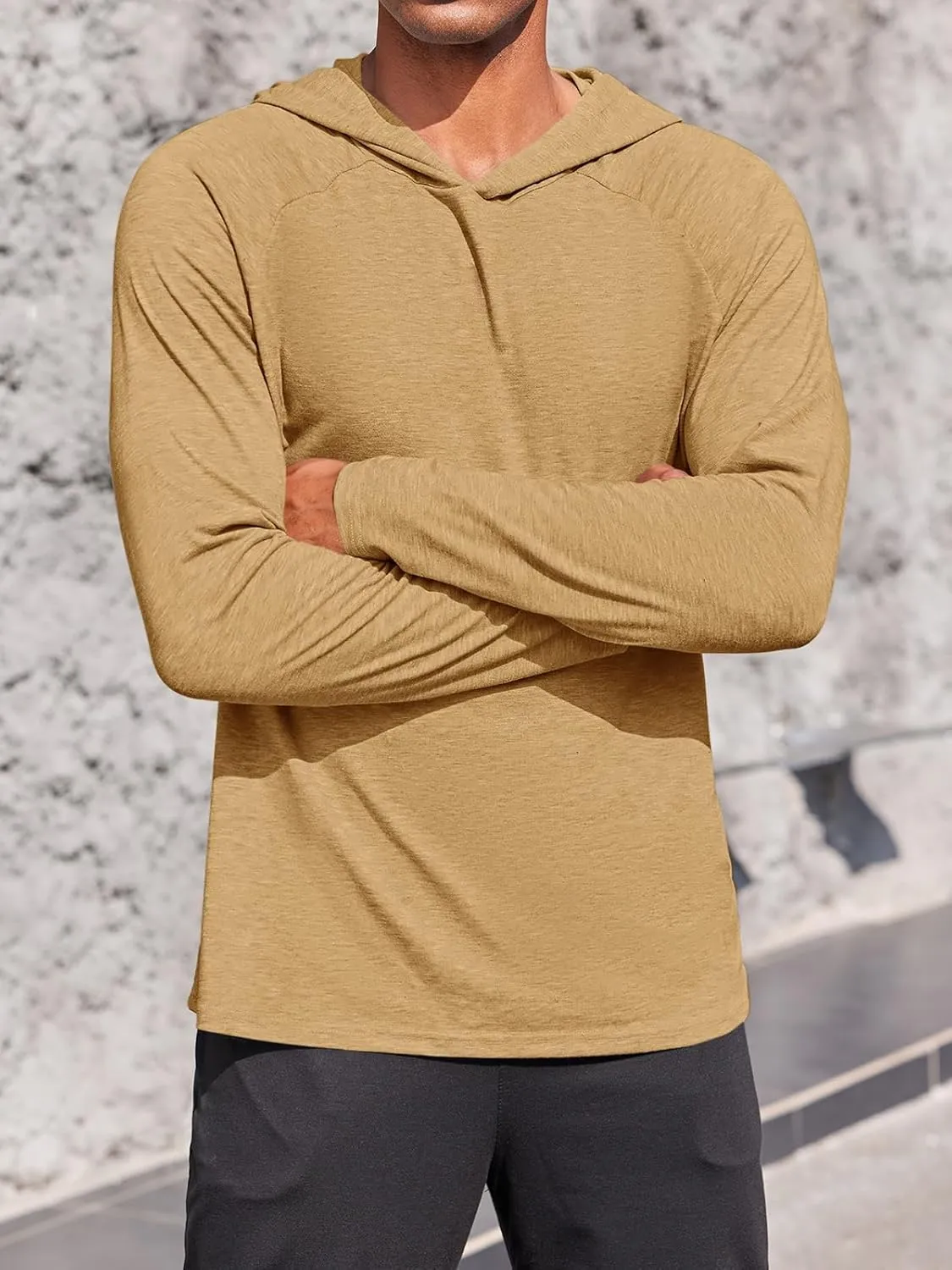 Gafeng Mens Workout Hoodie Long Sleeve Lightweight Gym Running Quick Dry Athletic Shirt with Hood