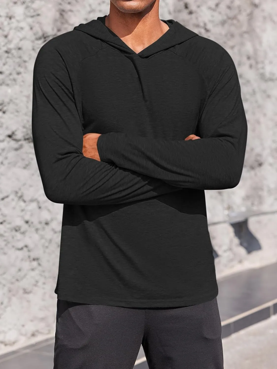 Gafeng Mens Workout Hoodie Long Sleeve Lightweight Gym Running Quick Dry Athletic Shirt with Hood