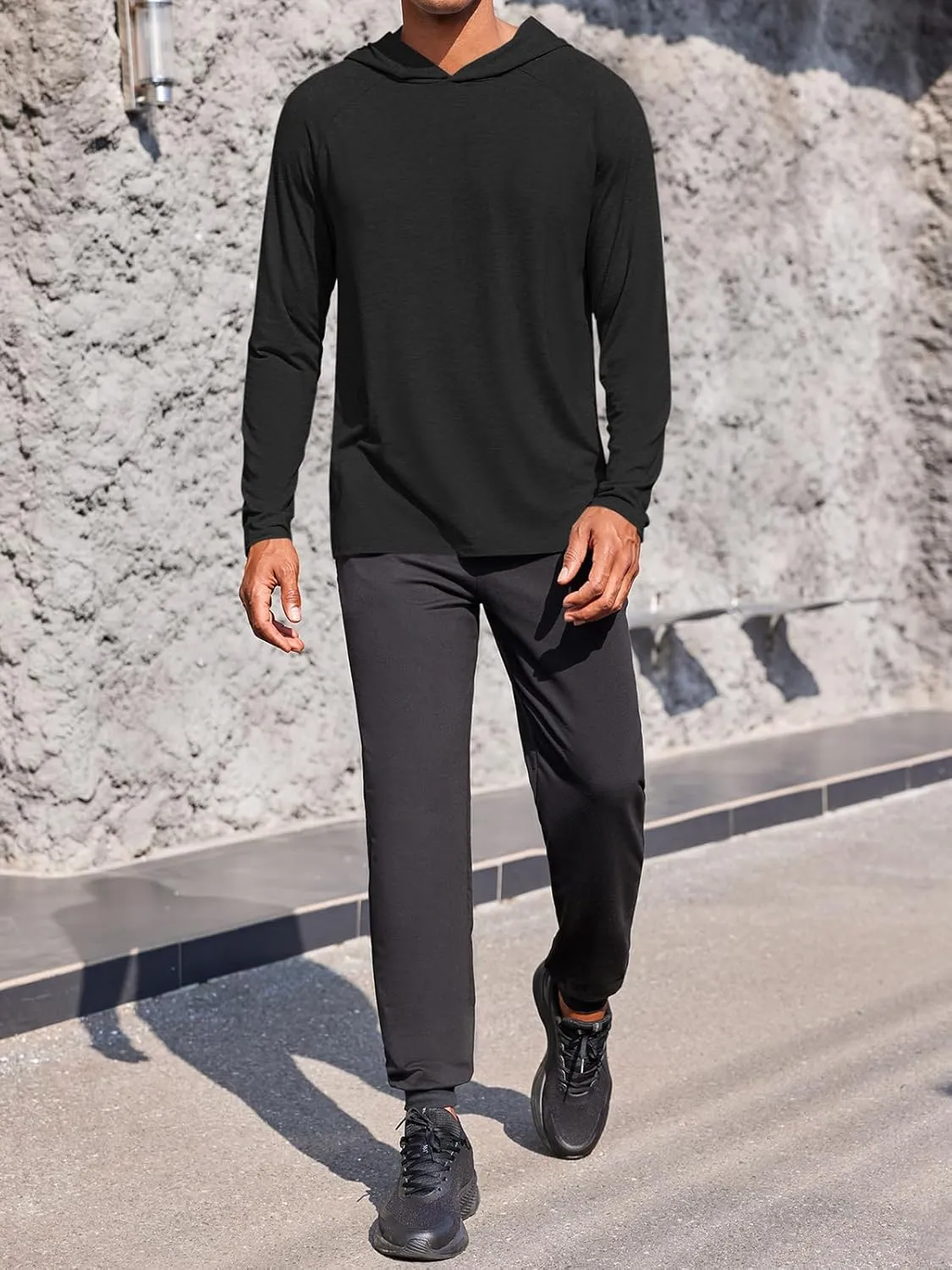 Gafeng Mens Workout Hoodie Long Sleeve Lightweight Gym Running Quick Dry Athletic Shirt with Hood