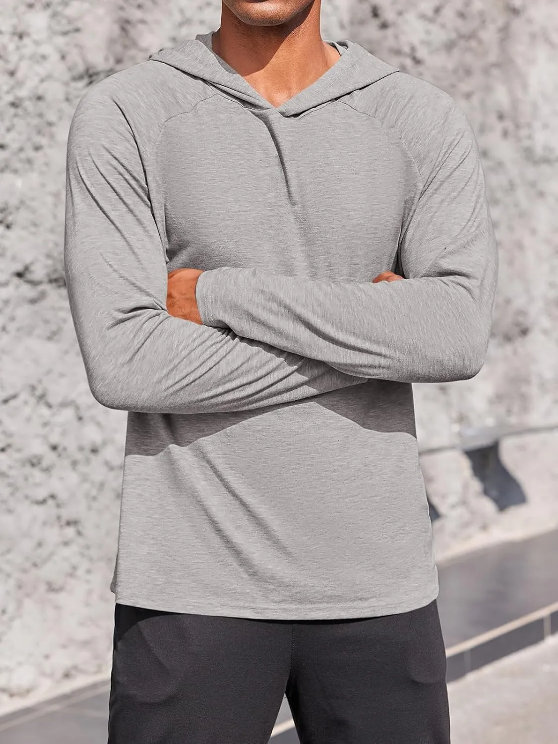 Gafeng Mens Workout Hoodie Long Sleeve Lightweight Gym Running Quick Dry Athletic Shirt with Hood