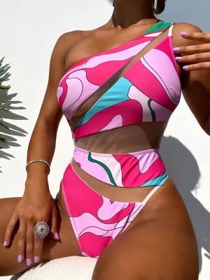 GFIT® New Sexy One Piece Gauze Stitching Bikinis Set