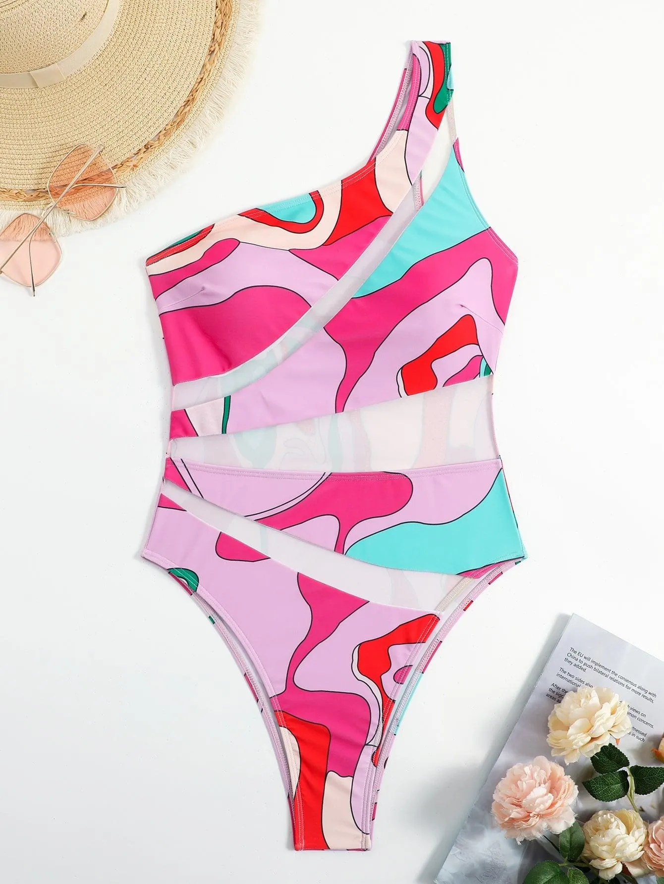 GFIT® New Sexy One Piece Gauze Stitching Bikinis Set