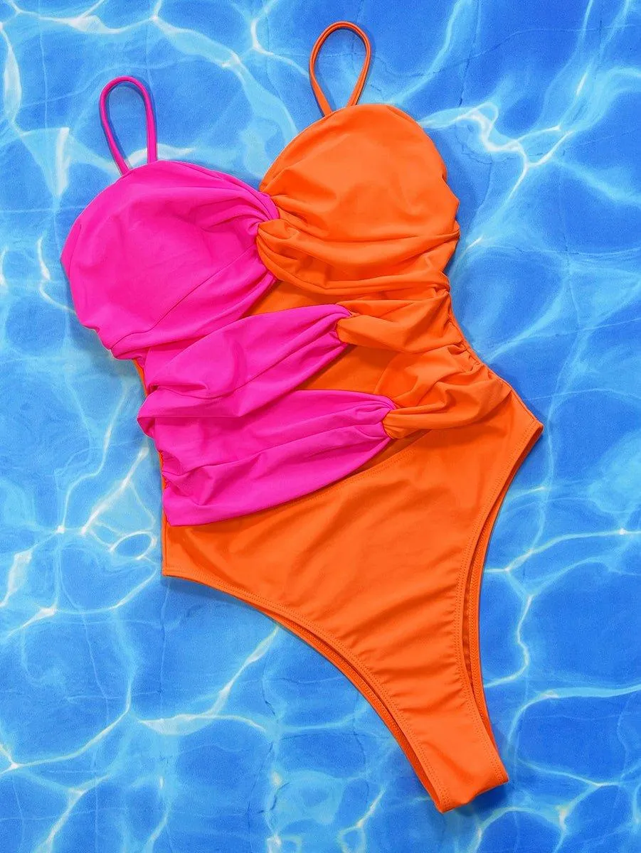 GFIT® New Sexy Orange Stitching Rose Red Bikinis Set