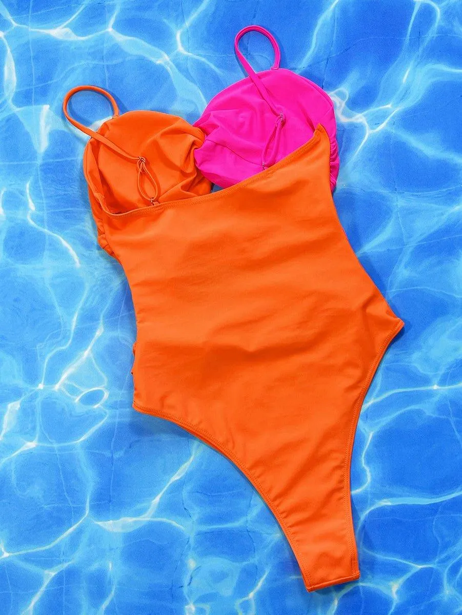 GFIT® New Sexy Orange Stitching Rose Red Bikinis Set