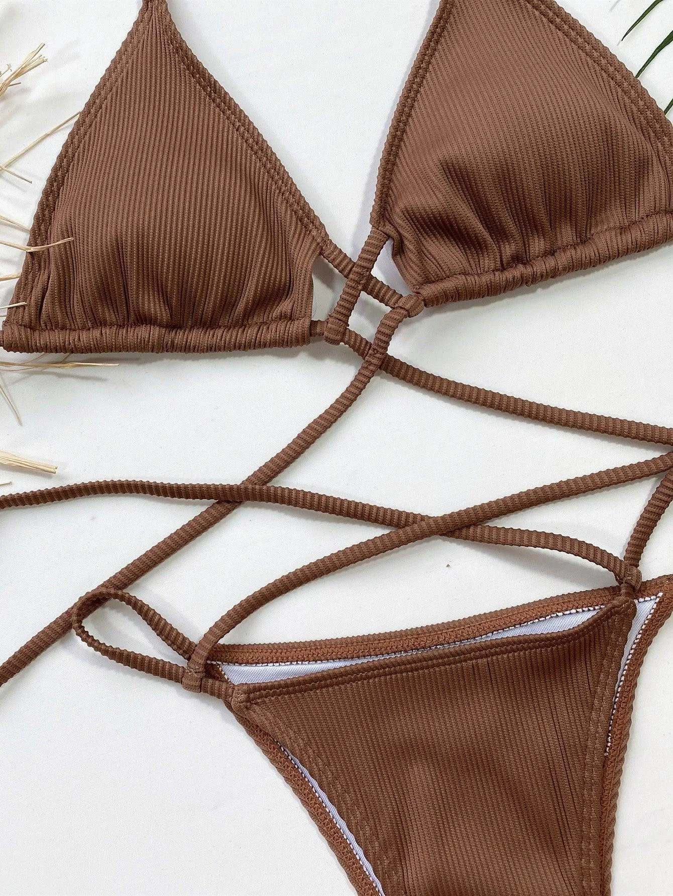 GFIT Women's Embossed Stripe Bikini Set - Sexy Two-Piece Swimwear