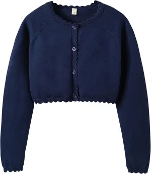 Girls Cardigan Sweater Long Sleeve Knit Bolero Shrug Cropped Tops Kids Cardigans with Button