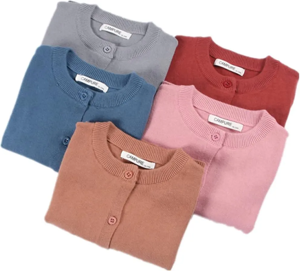 Girls Crewneck Cardigan Solid Cotton Long Sleeve Button Sweater Uniform Sweaters for Little Girls