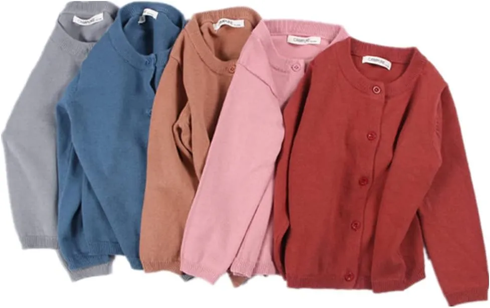 Girls Crewneck Cardigan Solid Cotton Long Sleeve Button Sweater Uniform Sweaters for Little Girls