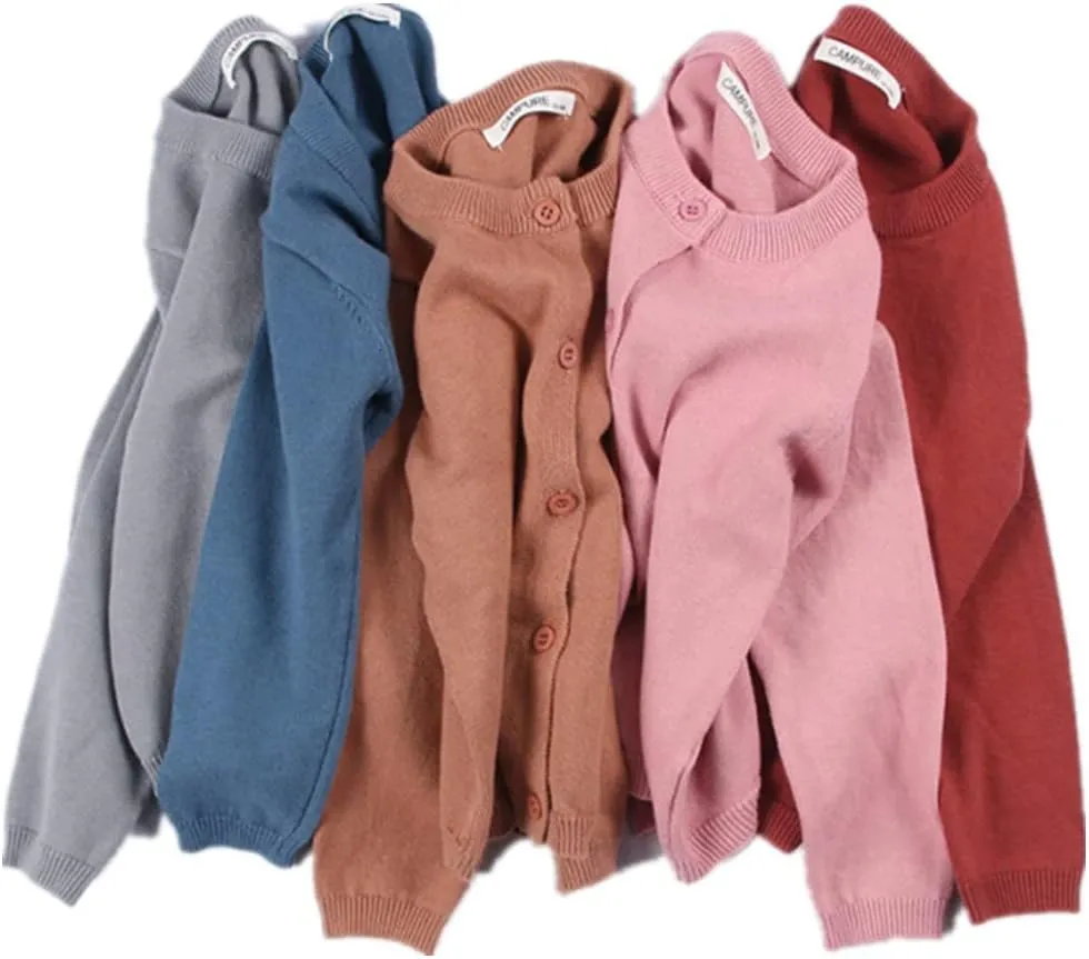 Girls Crewneck Cardigan Solid Cotton Long Sleeve Button Sweater Uniform Sweaters for Little Girls