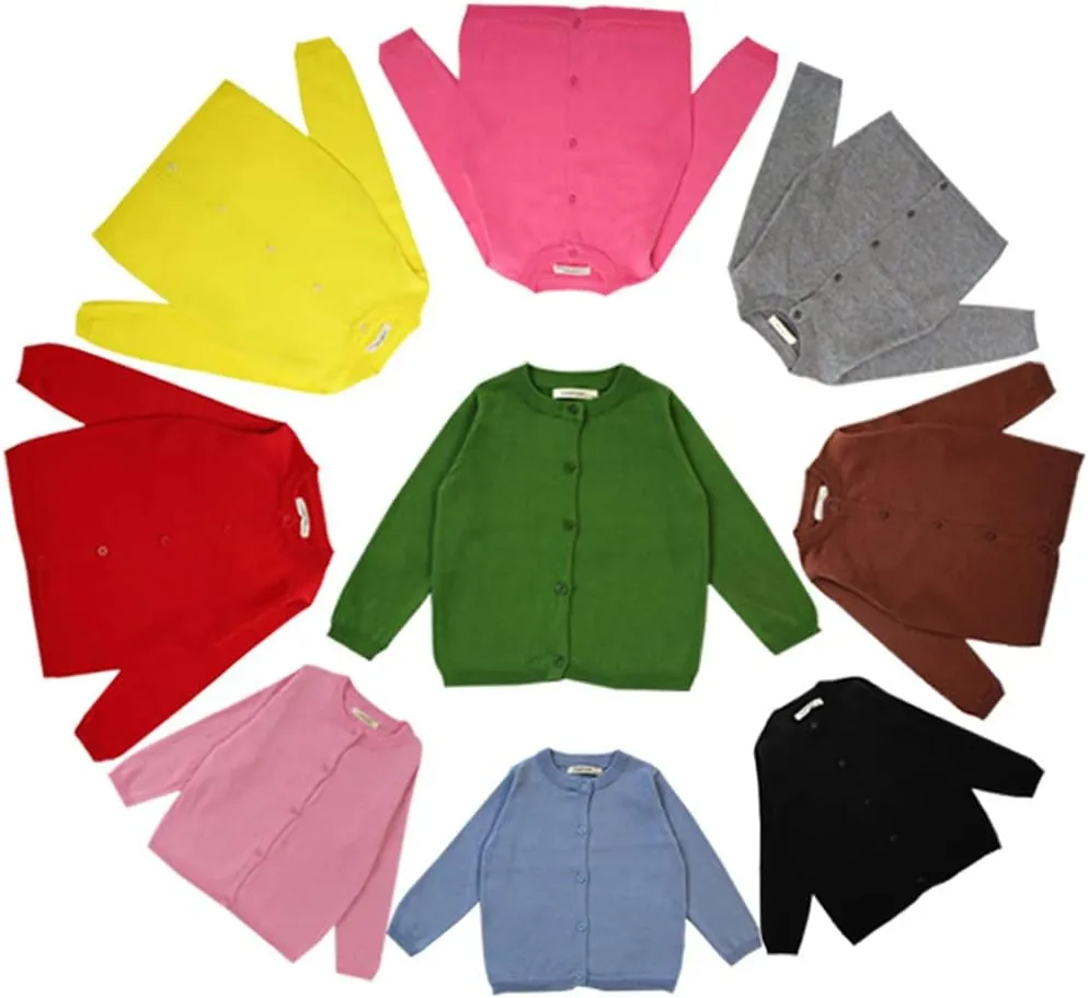Girls Crewneck Cardigan Solid Cotton Long Sleeve Button Sweater Uniform Sweaters for Little Girls