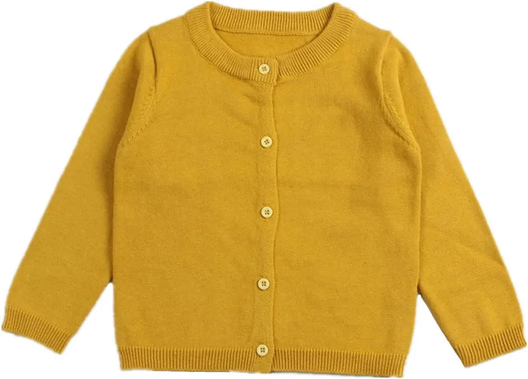 Girls Crewneck Cardigan Solid Cotton Long Sleeve Button Sweater Uniform Sweaters for Little Girls