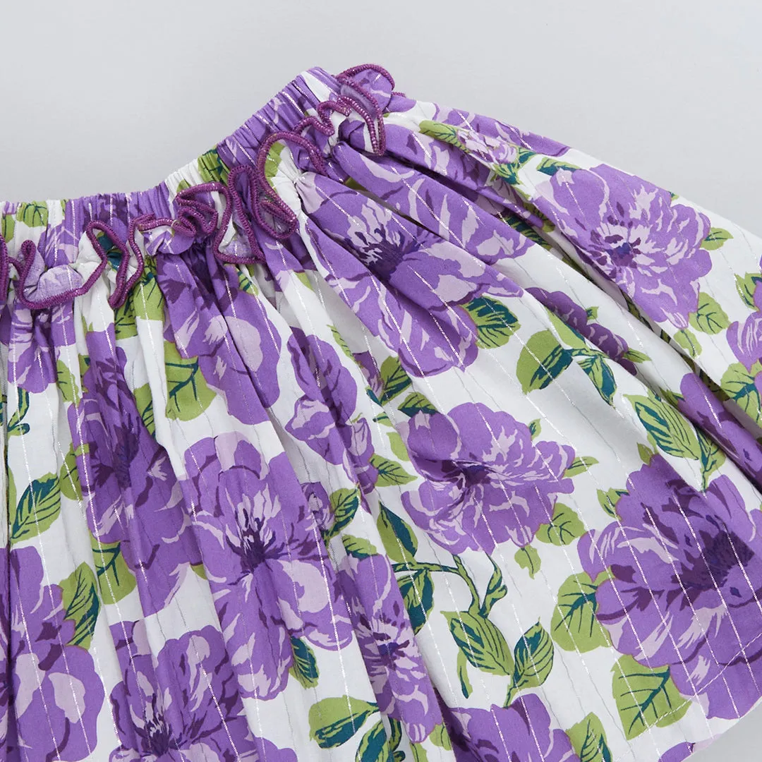 Girls Gianna Skirt - Purple Peonies
