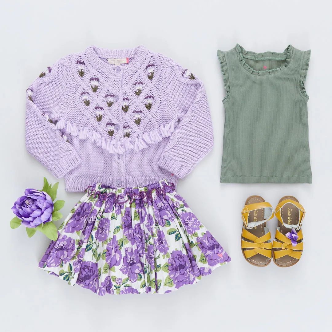 Girls Gianna Skirt - Purple Peonies