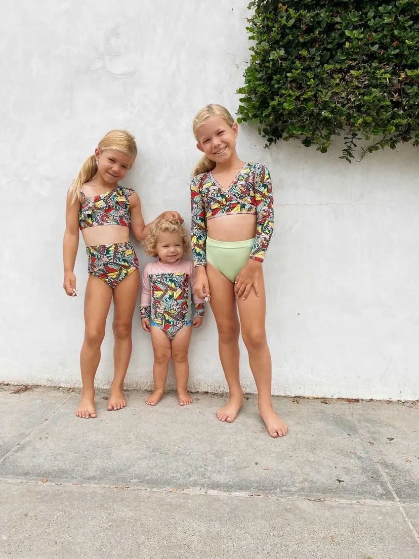 Girls Long Sleeve Surf Suit (One Piece Bodysuit) | "Butterfly Love"