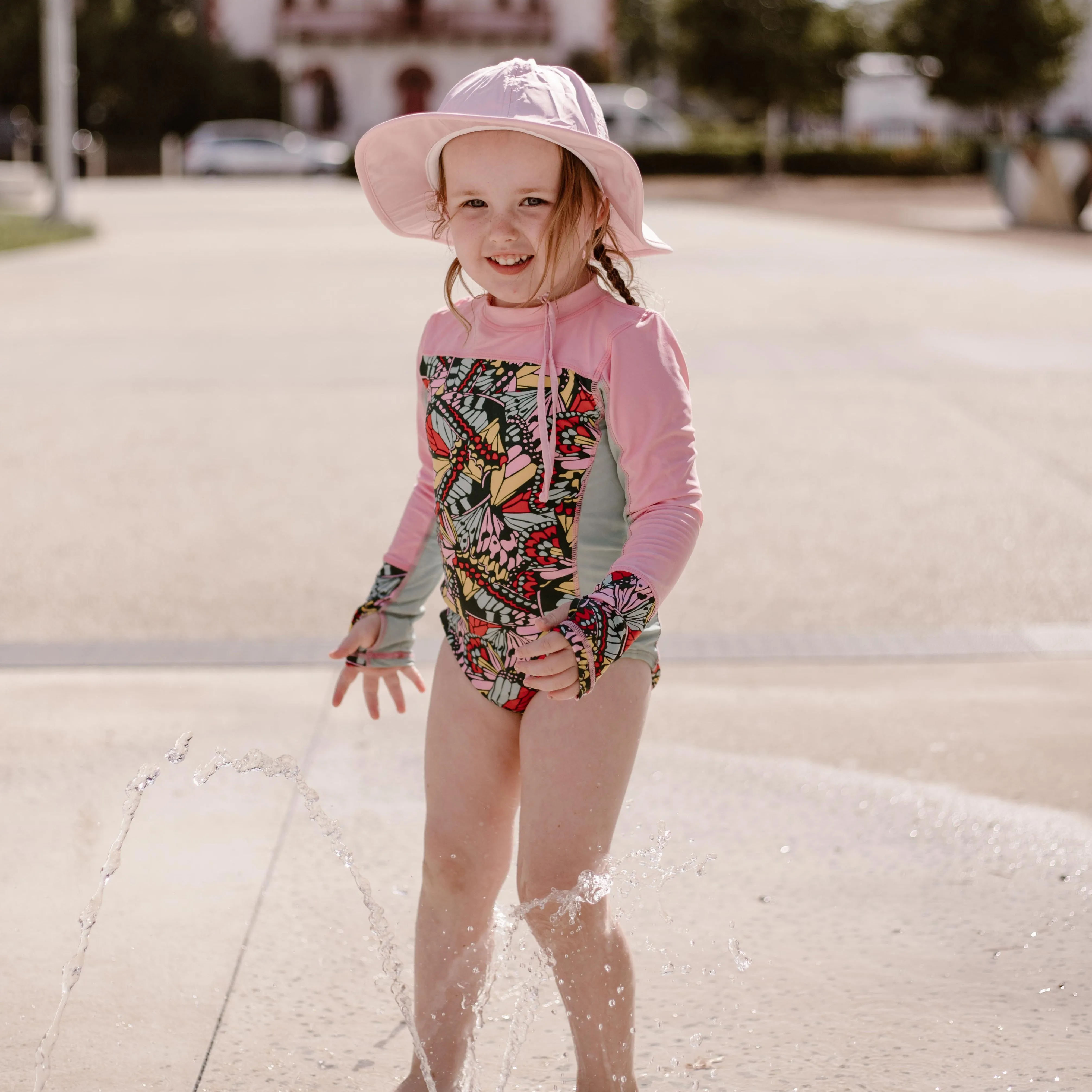 Girls Long Sleeve Surf Suit (One Piece Bodysuit) | "Butterfly Love"