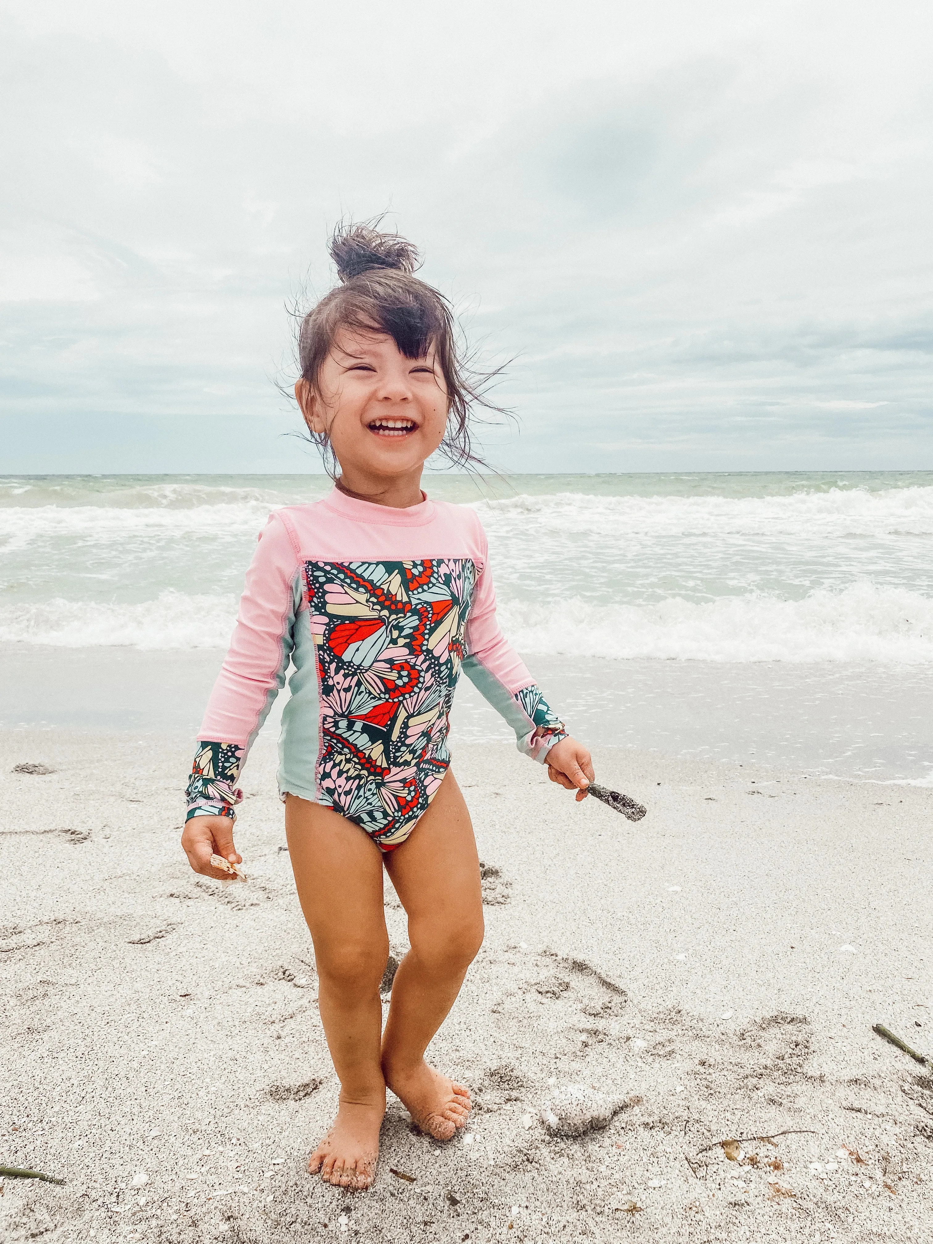 Girls Long Sleeve Surf Suit (One Piece Bodysuit) | "Butterfly Love"