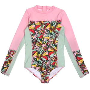 Girls Long Sleeve Surf Suit (One Piece Bodysuit) | "Butterfly Love"