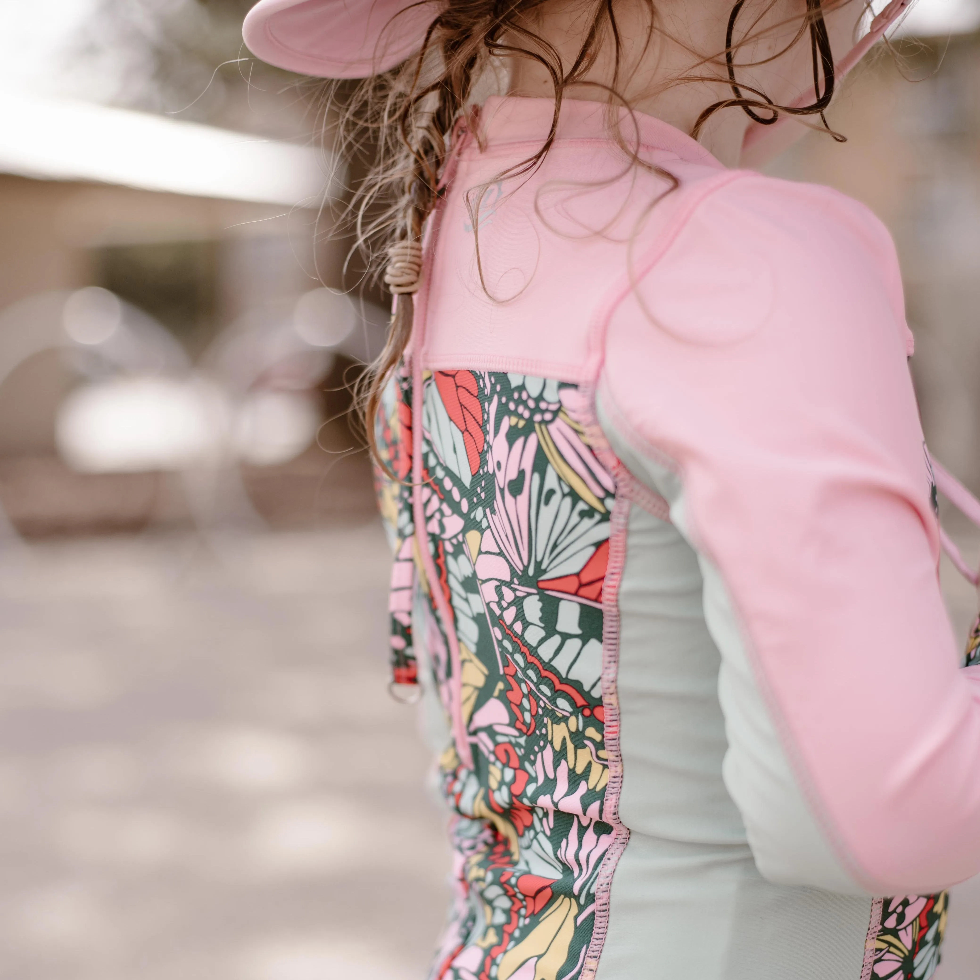 Girls Long Sleeve Surf Suit (One Piece Bodysuit) | "Butterfly Love"