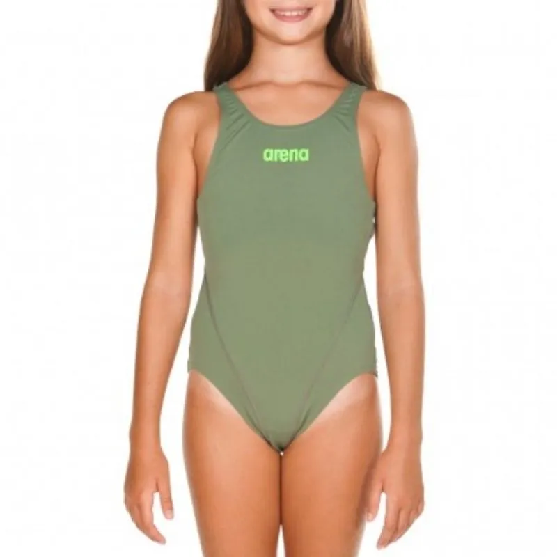 GIRLS' SOLID SWIM TECH ONE-PIECE SWIMSUIT - ARMY