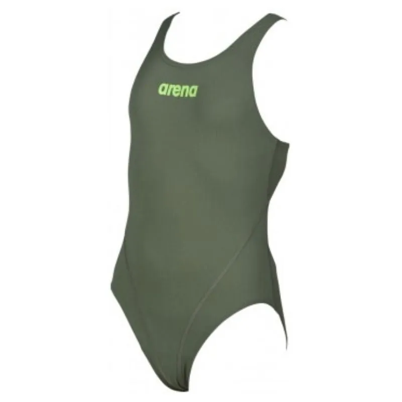 GIRLS' SOLID SWIM TECH ONE-PIECE SWIMSUIT - ARMY
