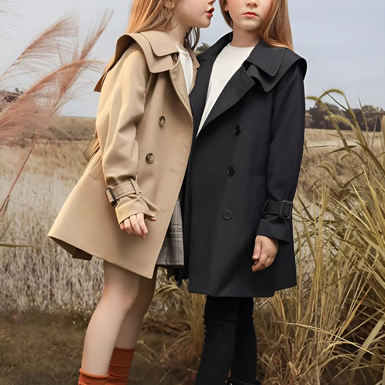 Girl's Trench Coat Single Breasted Windbreaker Jacket Outwear with Belt for 4-17 Years
