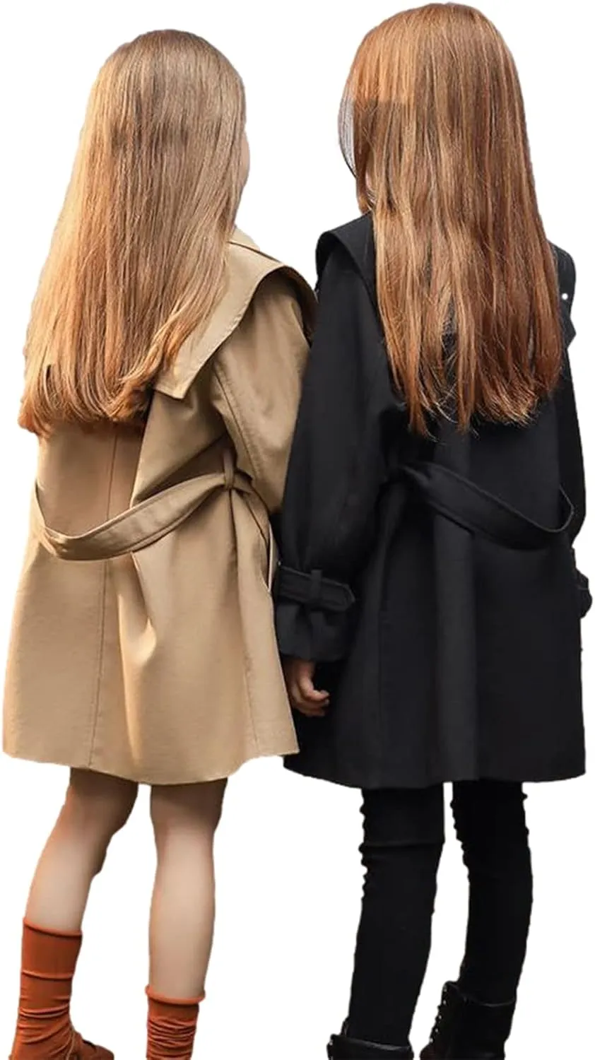 Girl's Trench Coat Single Breasted Windbreaker Jacket Outwear with Belt for 4-17 Years