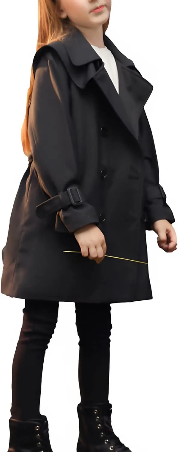 Girl's Trench Coat Single Breasted Windbreaker Jacket Outwear with Belt for 4-17 Years