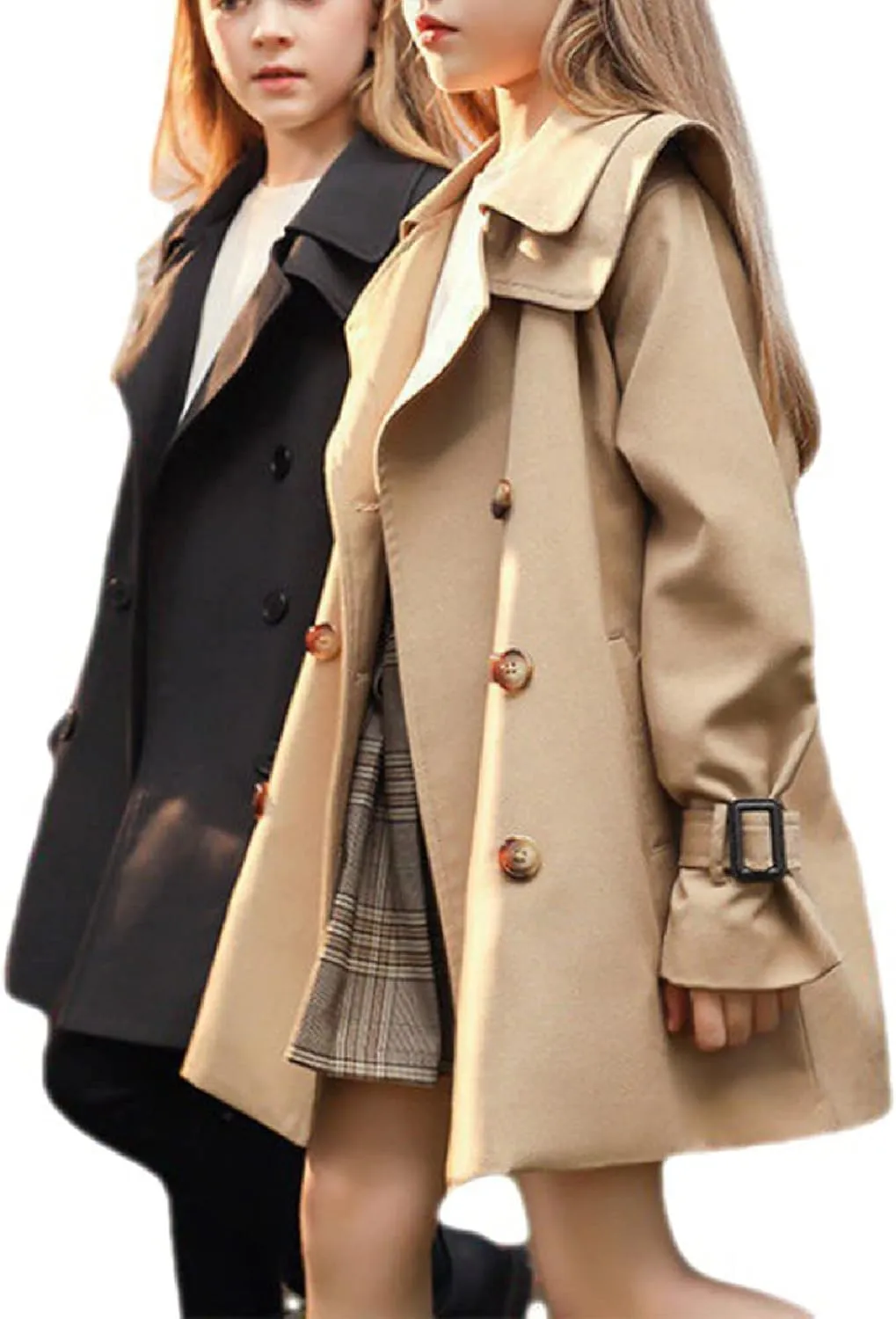Girl's Trench Coat Single Breasted Windbreaker Jacket Outwear with Belt for 4-17 Years