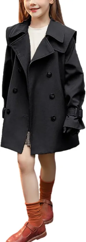 Girl's Trench Coat Single Breasted Windbreaker Jacket Outwear with Belt for 4-17 Years