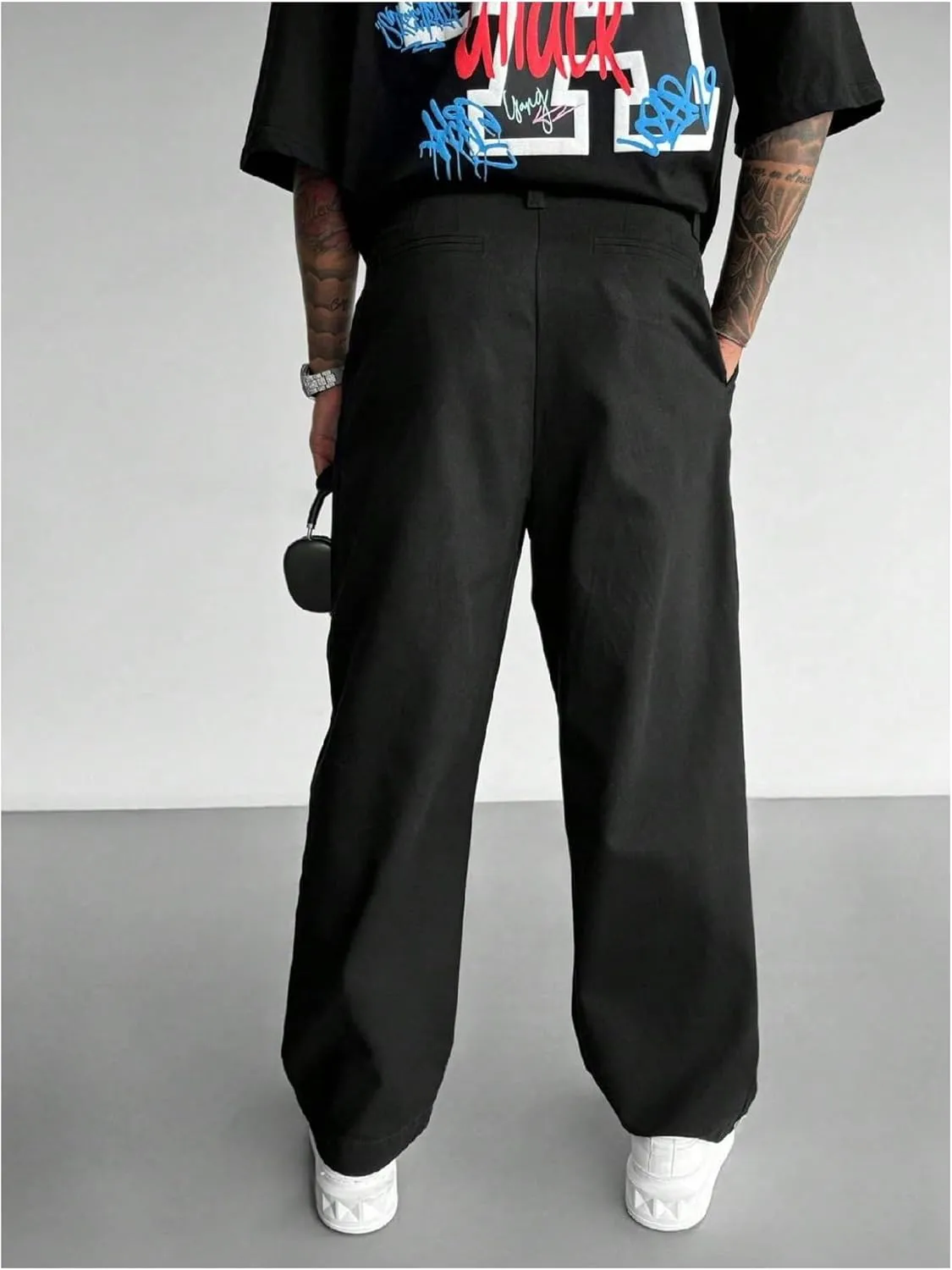 GORGLITTER Men's Casual Wide Leg Dress Pants Elastic High Waisted Baggy Streetwear Trousers