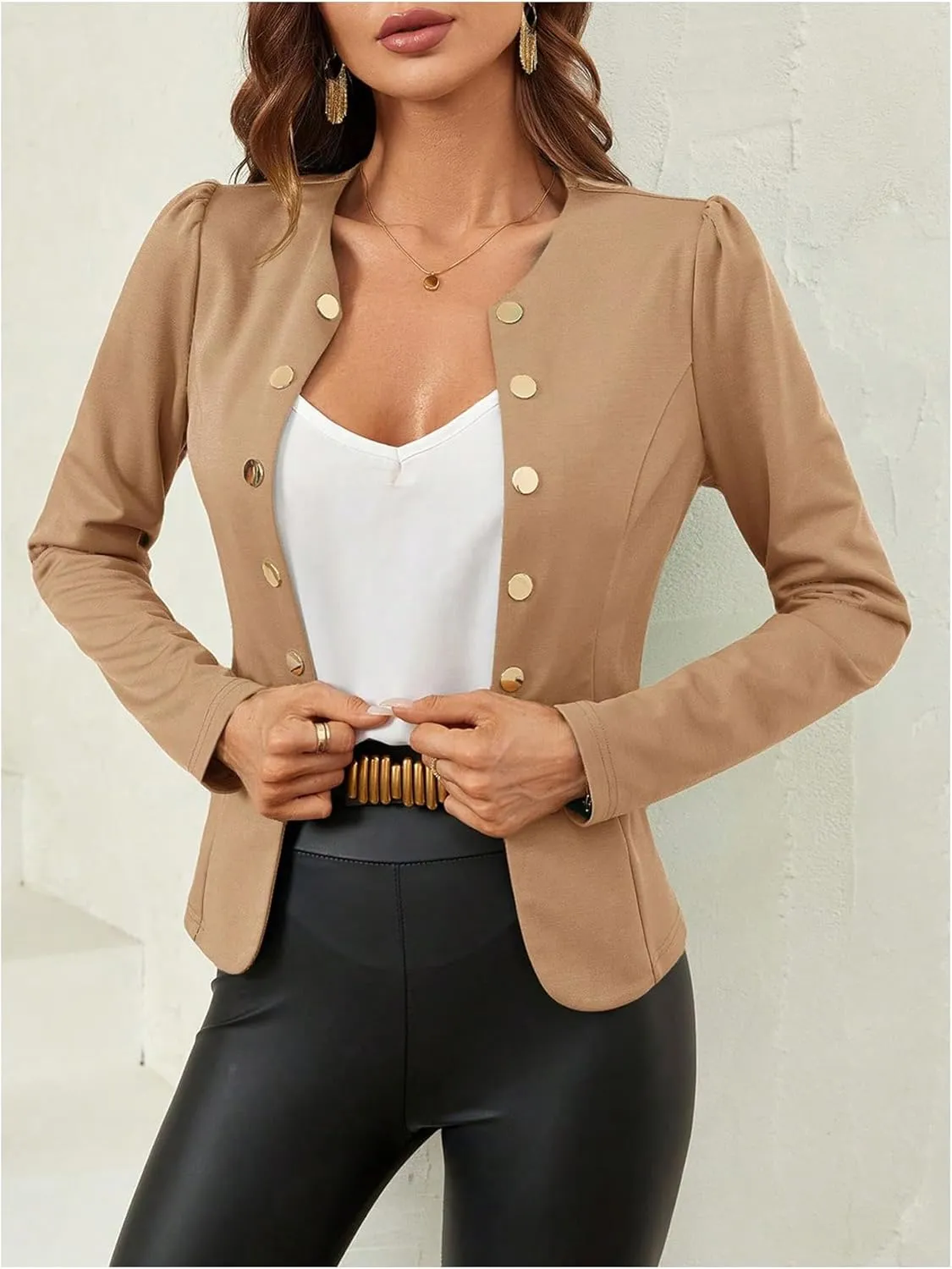 GORGLITTER Women's Button Down Long Sleeve Blazer Work Office Business Blazer Jackets Outerwear