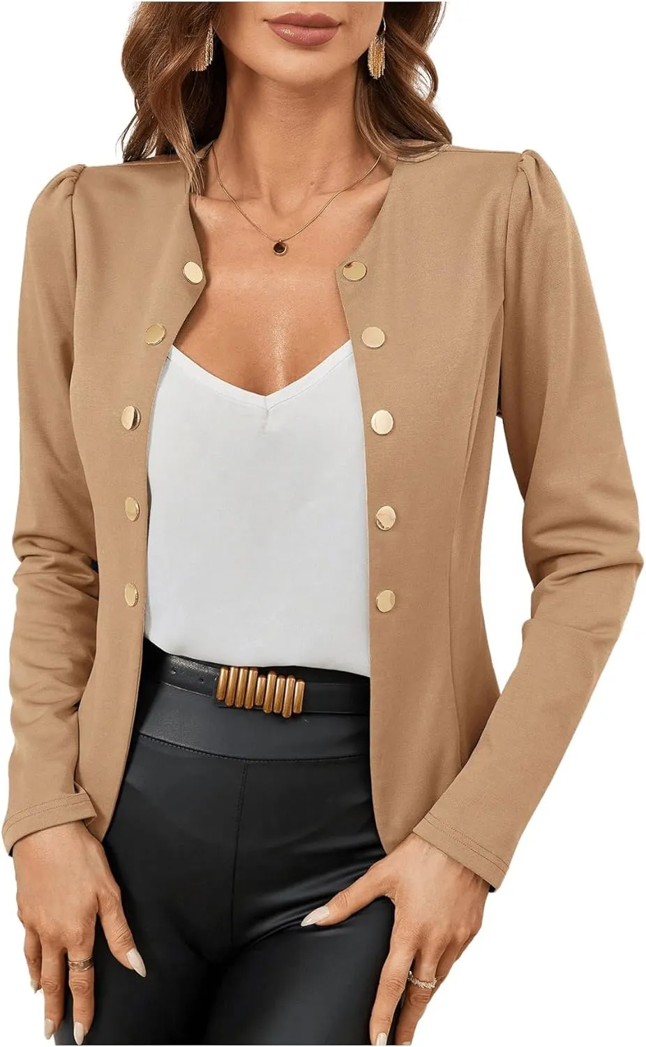 GORGLITTER Women's Button Down Long Sleeve Blazer Work Office Business Blazer Jackets Outerwear